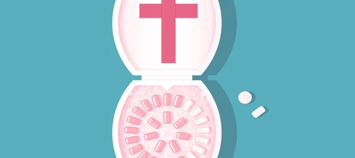 Birth control pills with a cross for LGBTQ+ family planning and STI prevention