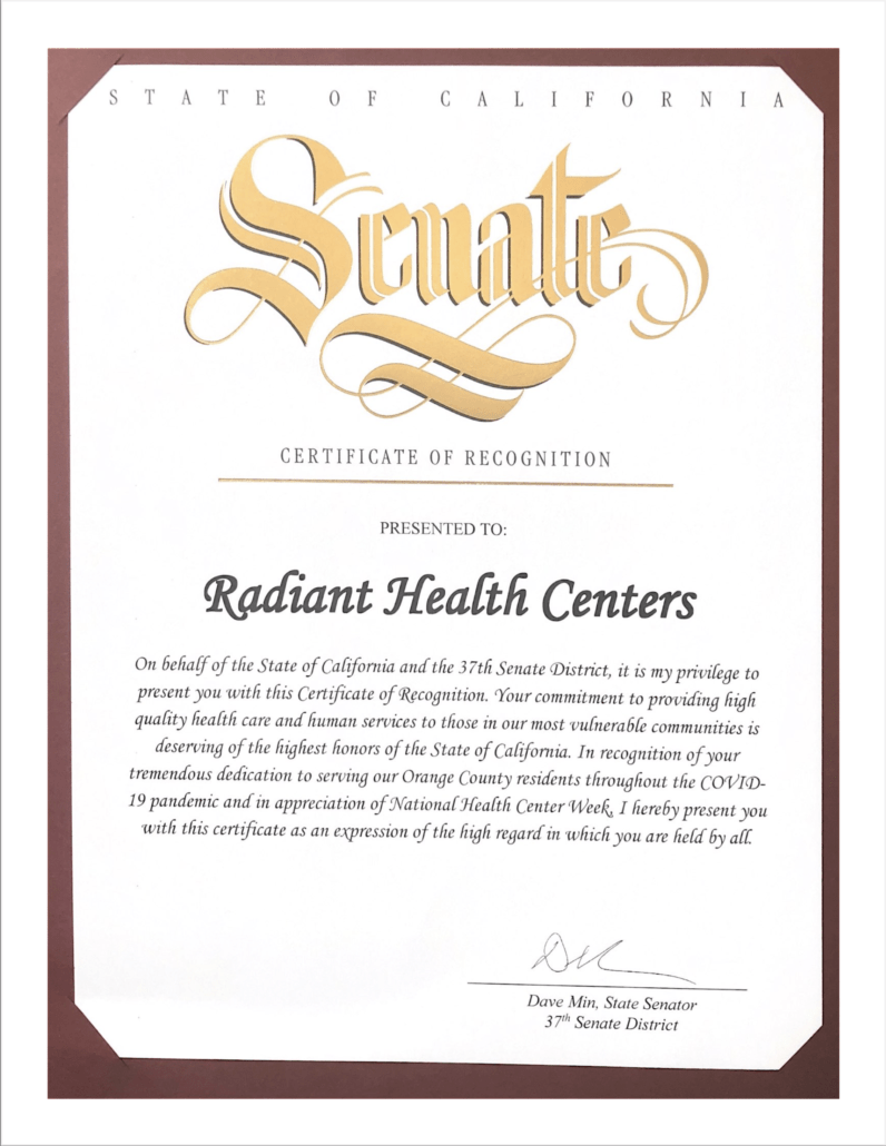 State of California Senate Certificate of Recognition State of California Senate Certificate of Recognition