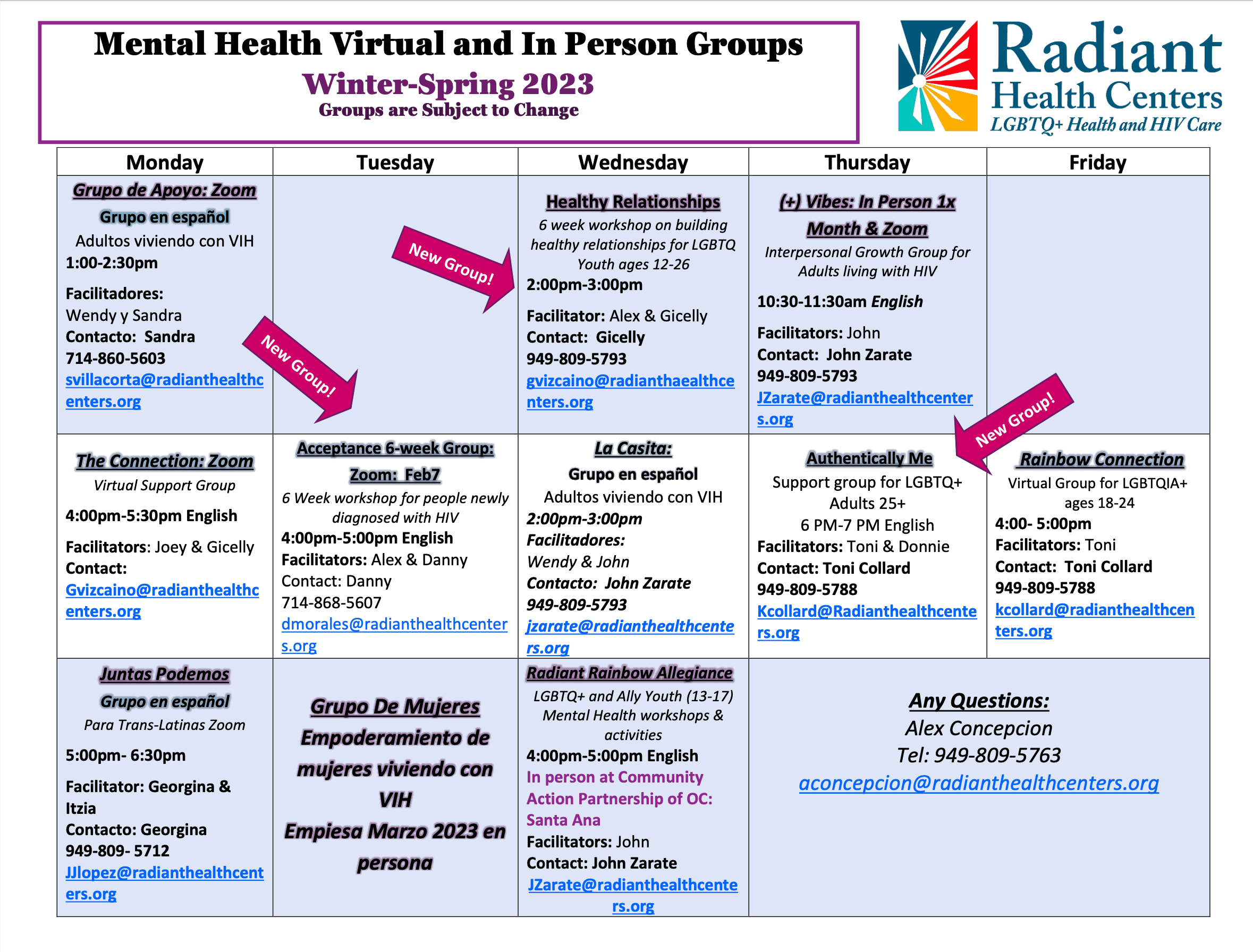 Mental Health Virtual Groups Calendar Winter-Spring 2023 (1) – Radiant  Health Centers